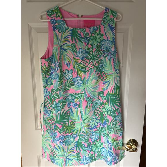 Lilly Pulitzer Donna Romper 12 Womens Pink Green Floral Side Tie Coconut Row New - Picture 1 of 16